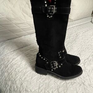 Sam Edelman Black Combat suede Boots with Buckle Accents
